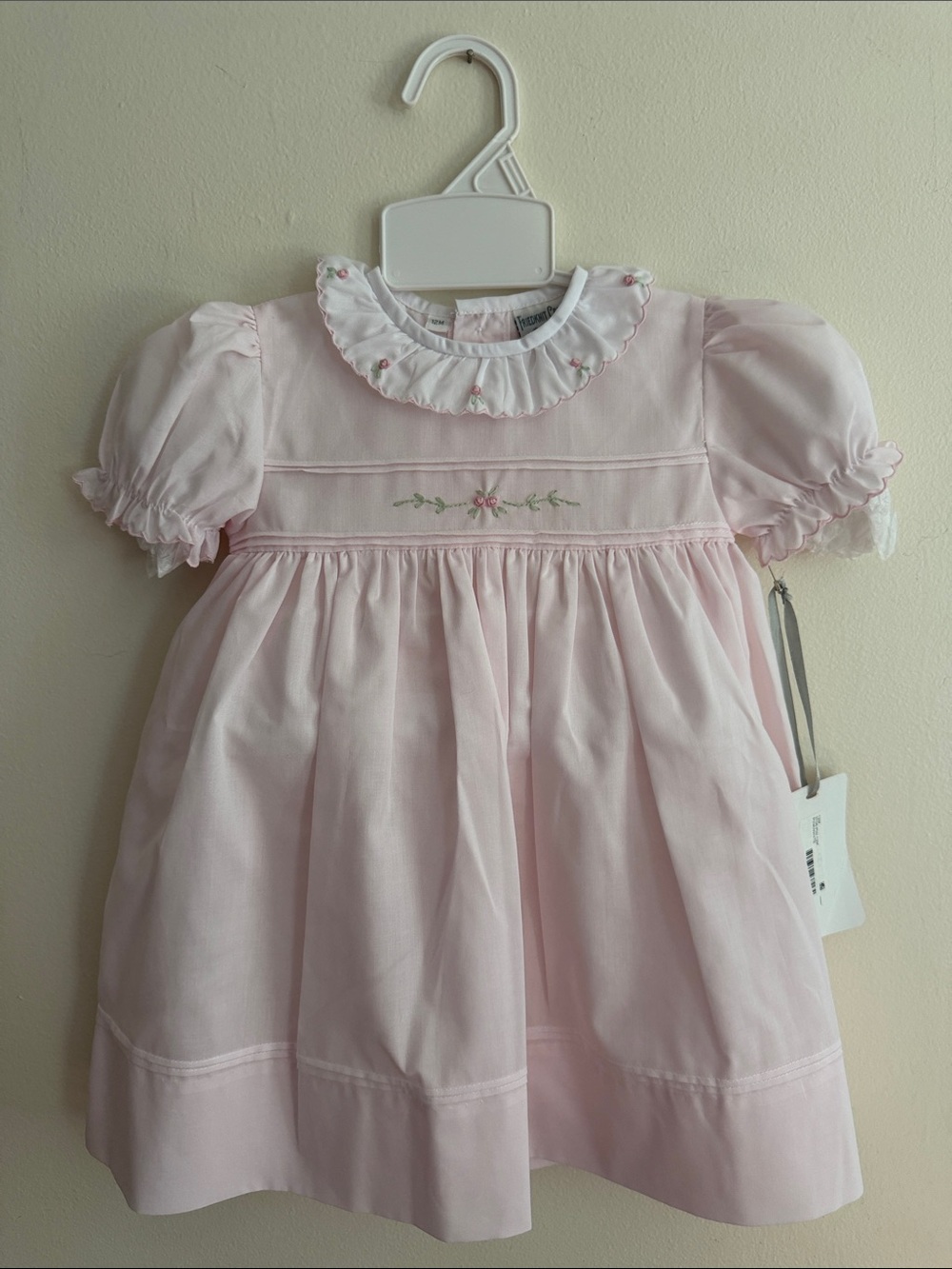 NWT - Pink Embroidered Baby Dress with Peter Pan Collar